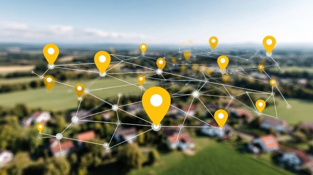 Connected places aerial view network visualization
