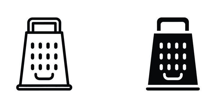 Set of kitchen grater icons in outline and solid styles for culinary and cooking design