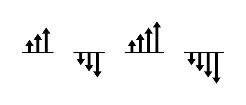 Growth and decline arrow icon set. Upward and downward trend symbol. Up and down arrows