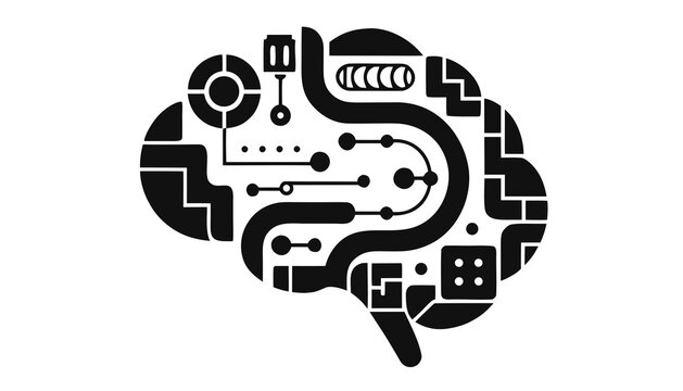 Brain silhouette displays intricate circuit pathways and electronic components to symbolize cognitive computing and machine learning.