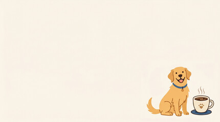 Obraz premium Cute Puppy Sitting Beside Coffee Cup with Large Copy Space Vector Illustration