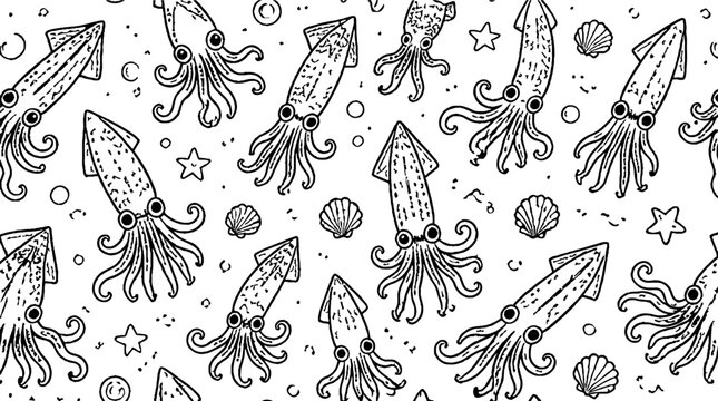 Whimsical Squid and Octopus Pattern Design.