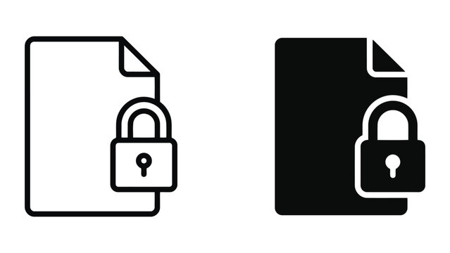 Document file with padlock icon representing secure digital files and encrypted data storage for information privacy and confidential business records in a professional vector graphic set