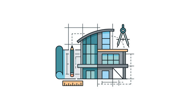 Modern Architectural Home Design Blueprint with Drafting Tools