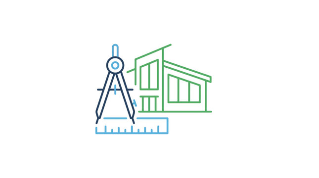 Architectural Design and Planning Icon with Compass and Building