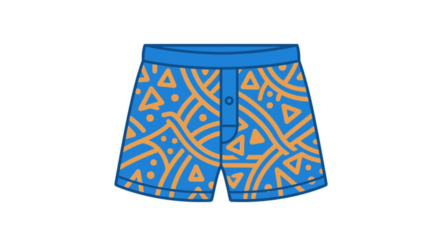 Blue Men's Boxer Shorts with Abstract Orange Geometric Pattern Illustration