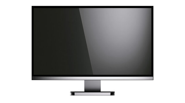 Modern flat screen computer monitor with metallic stand, isolated on transparent background