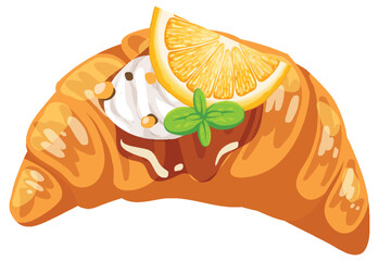 Croissant with Whipped Cream and Orange Slice Garnish © brgfx