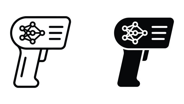 Artificial intelligence scanner device with neural network detection capability represented by a handheld gun icon vector illustration