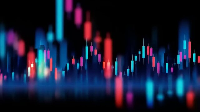 Abstract financial data visualization with glowing lines and colors