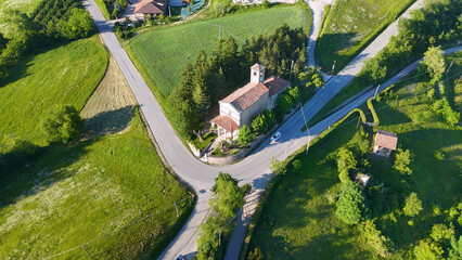 Fototapeta premium Aerial View of a Rural Church in the Piedmont Countryside
