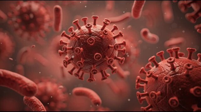 Microscopic view of coronavirus cells.
