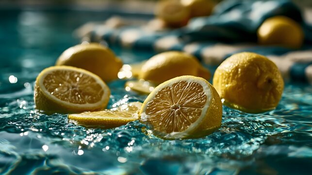 Frische Zitronen im Wasser als Symbol f&uuml;r Sommerhitze und Erfrischung