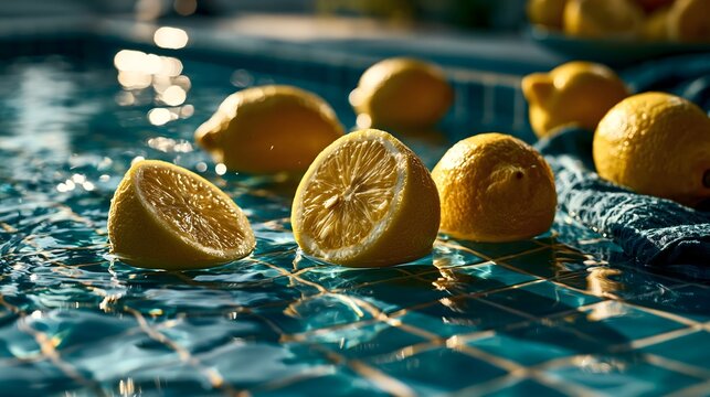 Frische Zitronen im Wasser als sommerliches Symbol f&uuml;r Erfrischung und Abk&uuml;hlung