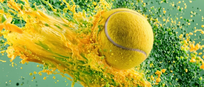 Tennis ball splashing yellow and green liquid