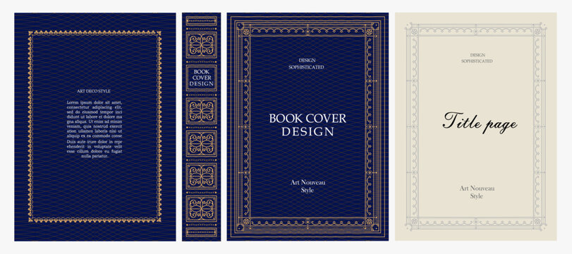 Classic vintage book cover, title page, spine design with Art Deco, Baroque, Art Nouveau and Victorian ornaments. Elegant decorative frame, retro style for publications, posters and artistic layouts.