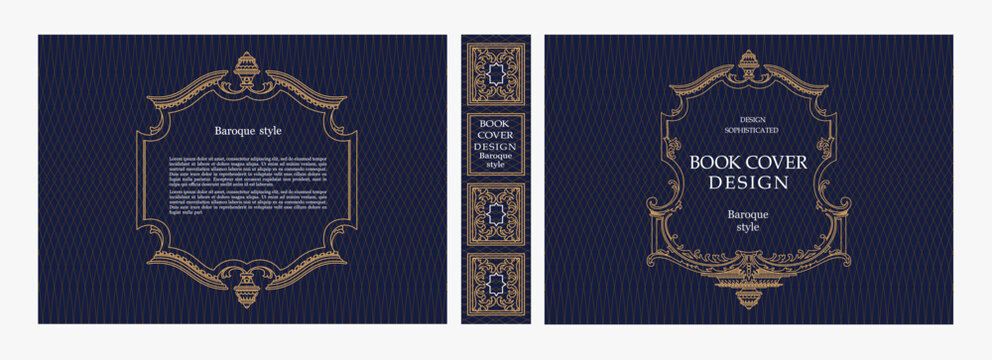Elegant horizontal vintage book cover design with ornate Baroque frame, decorative gold ornaments, and luxurious retro style for publications, albums, posters, and premium layouts