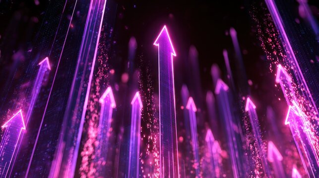 Futuristic glowing arrows pointing up abstract digital background