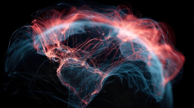 Abstract globe with glowing data streams