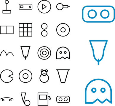 Collection of various gaming and technology related icons  symbols and logos for design and development  modern and simple graphics