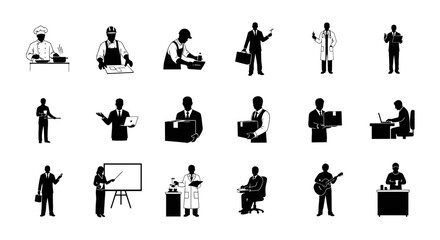 Obraz premium Professional People Silhouette Collection Set Featuring Diverse Occupation Roles and Business Worker Poses