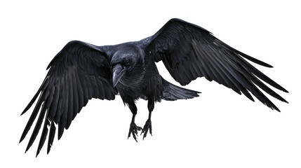 Obraz premium Black raven bird with spread wings, isolated on transparent background