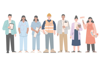 Obraz premium Diverse group of people standing together outdoors in various occupations and casual clothing