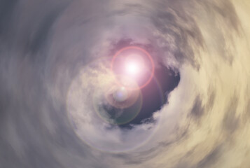 Fototapeta premium Tunnel from clouds background texture watercolor fairy-tale design unusual colorful