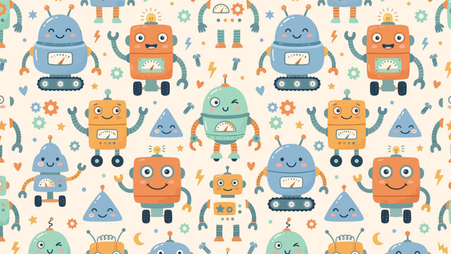 Sci fi friendly automatons doodle art simple background