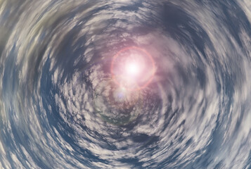 Fototapeta premium Tunnel from clouds background texture watercolor fairy-tale design unusual colorful