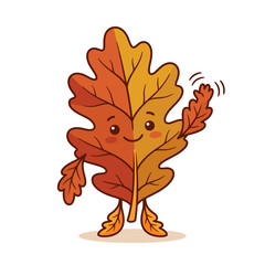 Fototapeta premium Cute autumn leaf character waving hello