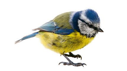 Blue tit bird with yellow and blue feathers, isolated on transparent background © Elena