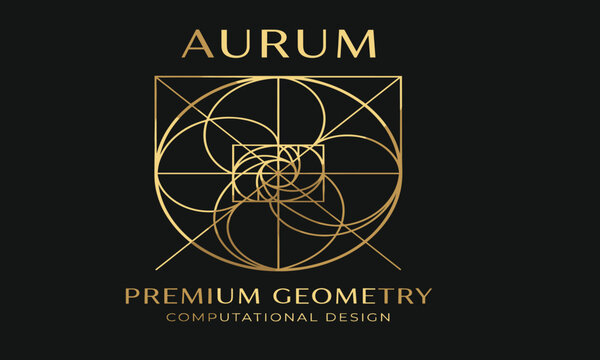 Gold Geometric Logo Emblem with Golden Ratio Inspired Pattern for Luxury Branding and Computational Design Vector Monogram