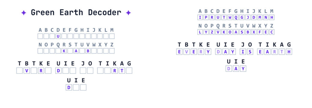 Green Earth decoder worksheet with environmental secret message puzzle
