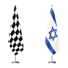 Obraz premium Checkered and Israel flags on flagpoles for official ceremonies and meetings, transparent background vector