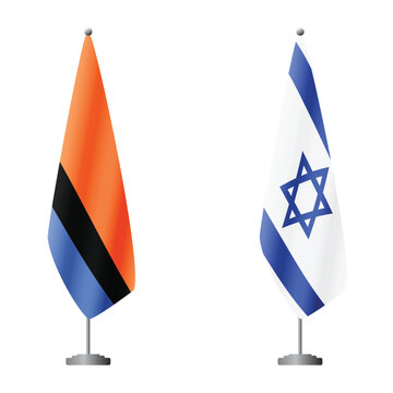 Chagos Islands and Israel flags on flagpoles for official ceremonies and meetings, transparent background vector
