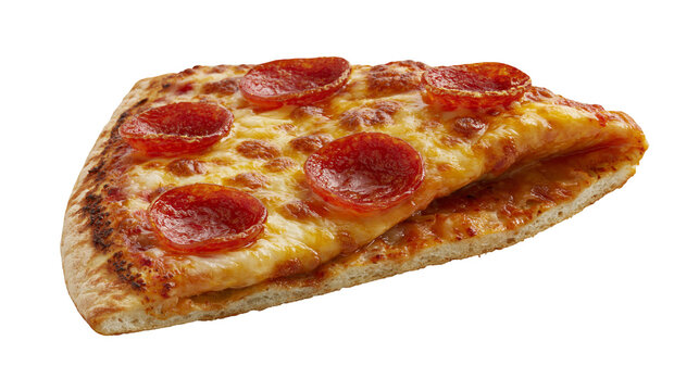 Delicious pepperoni pizza slice with melted cheese, isolated on transparent background