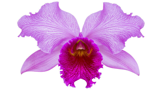 Delicate purple orchid bloom with intricate veining, isolated on transparent background