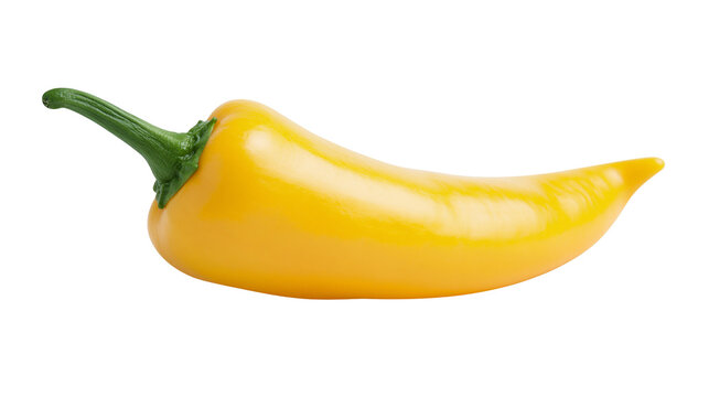 Bright yellow chili pepper with green stem, isolated on transparent background