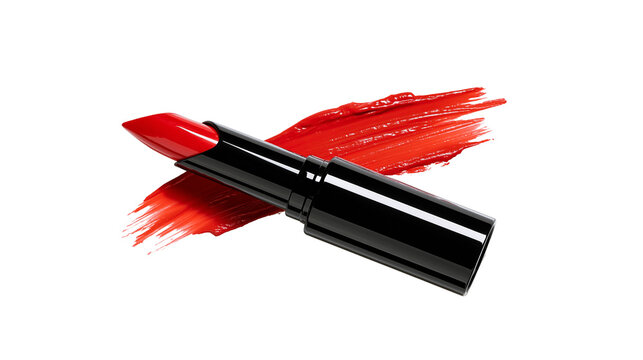 Red lipstick with vibrant red smear, isolated on transparent background