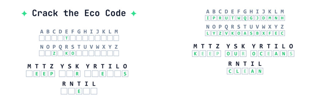 Crack the Eco Code worksheet with environmental cryptogram puzzle