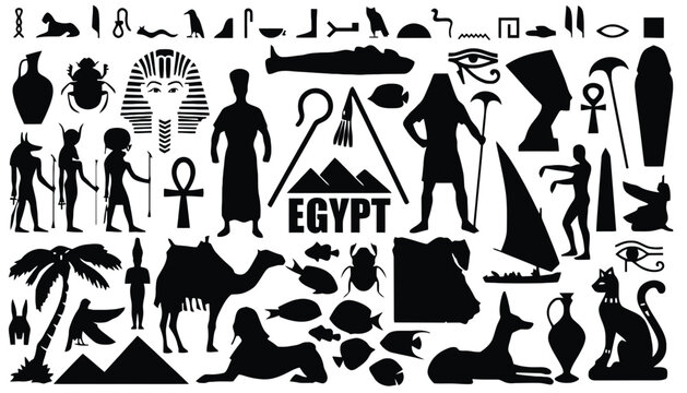 Ancient egypt icons set historical cultural symbols