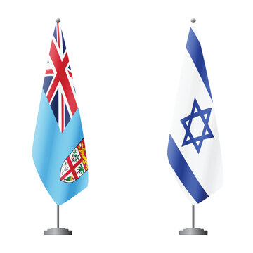 Fiji and Israel flags on flagpoles for official ceremonies and meetings, transparent background vector