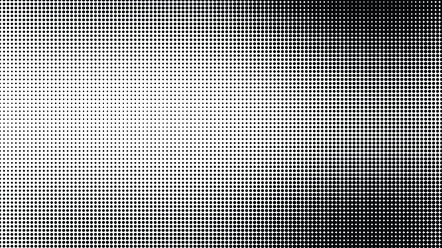 Abstract panoramic black and white halftone background with linear horizontal grid and gradient dot texture