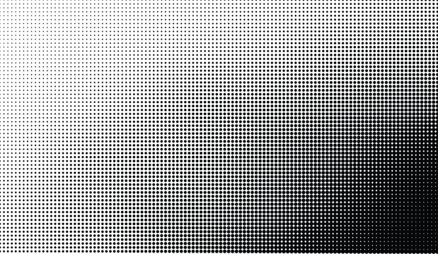 Abstract black and white halftone background with diagonal corner gradient dot texture transition