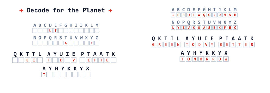 Earth Day decoding worksheet with secret message puzzle