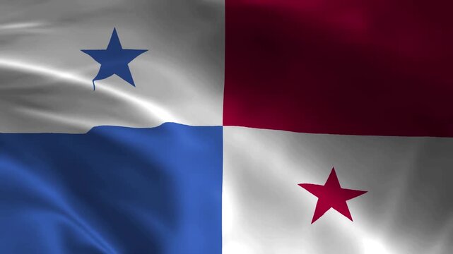 Realistic 4K waving flag of Panama animation video loop featuring seamless fabric texture ripples blue red white quarters with stars national country symbol.