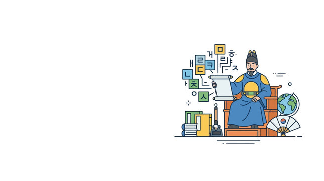 King Sejong with Hangeul Characters Illustration