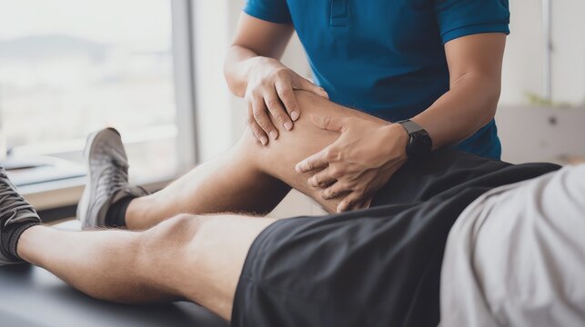 Therapist treating a patient's knee injury