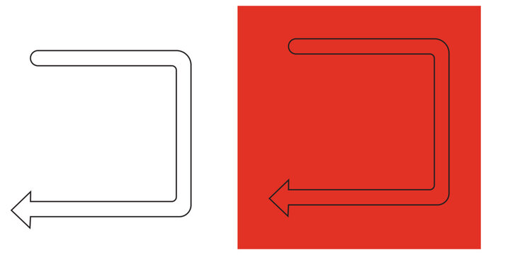 Vector illustration of rounded square with arrow on white and red backgrounds